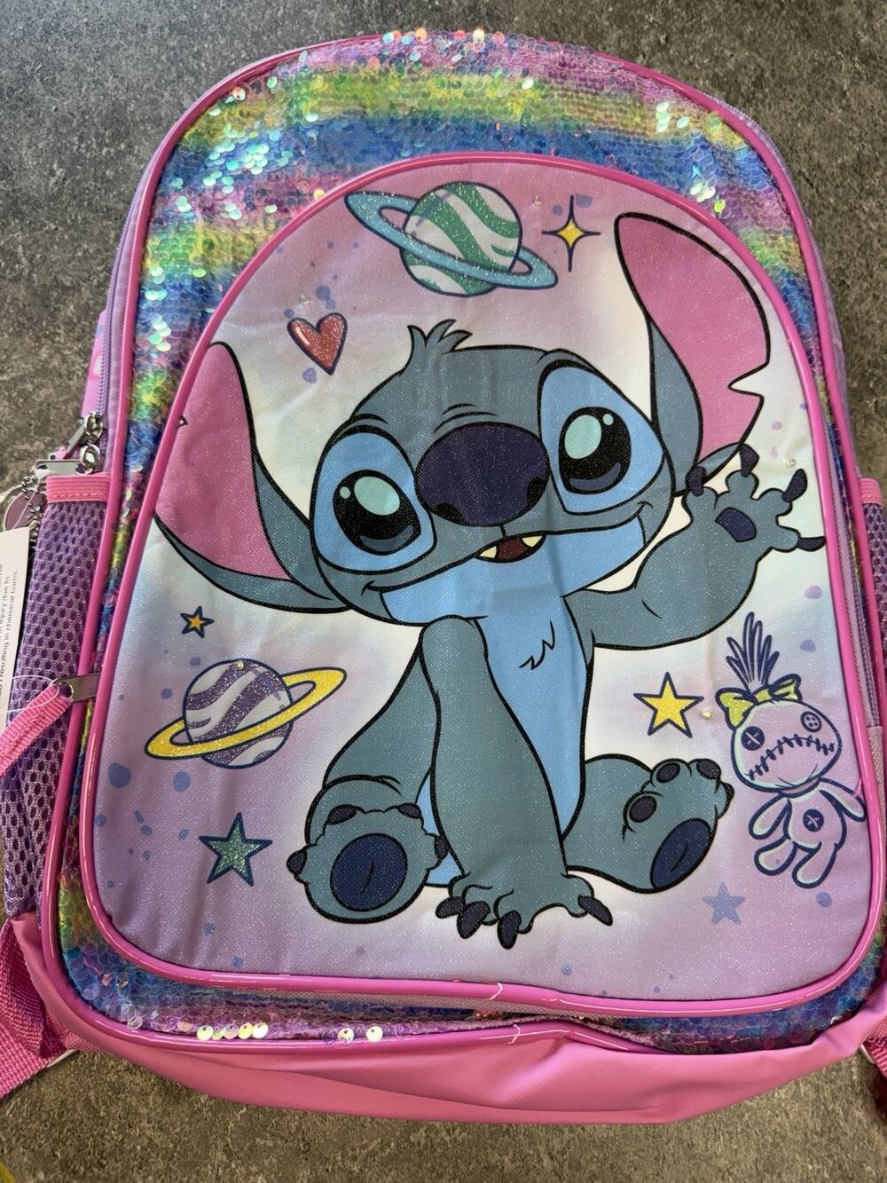 Disney Lilo and Stitch Girls 17" Rainbow Sequined Light Up Backpack